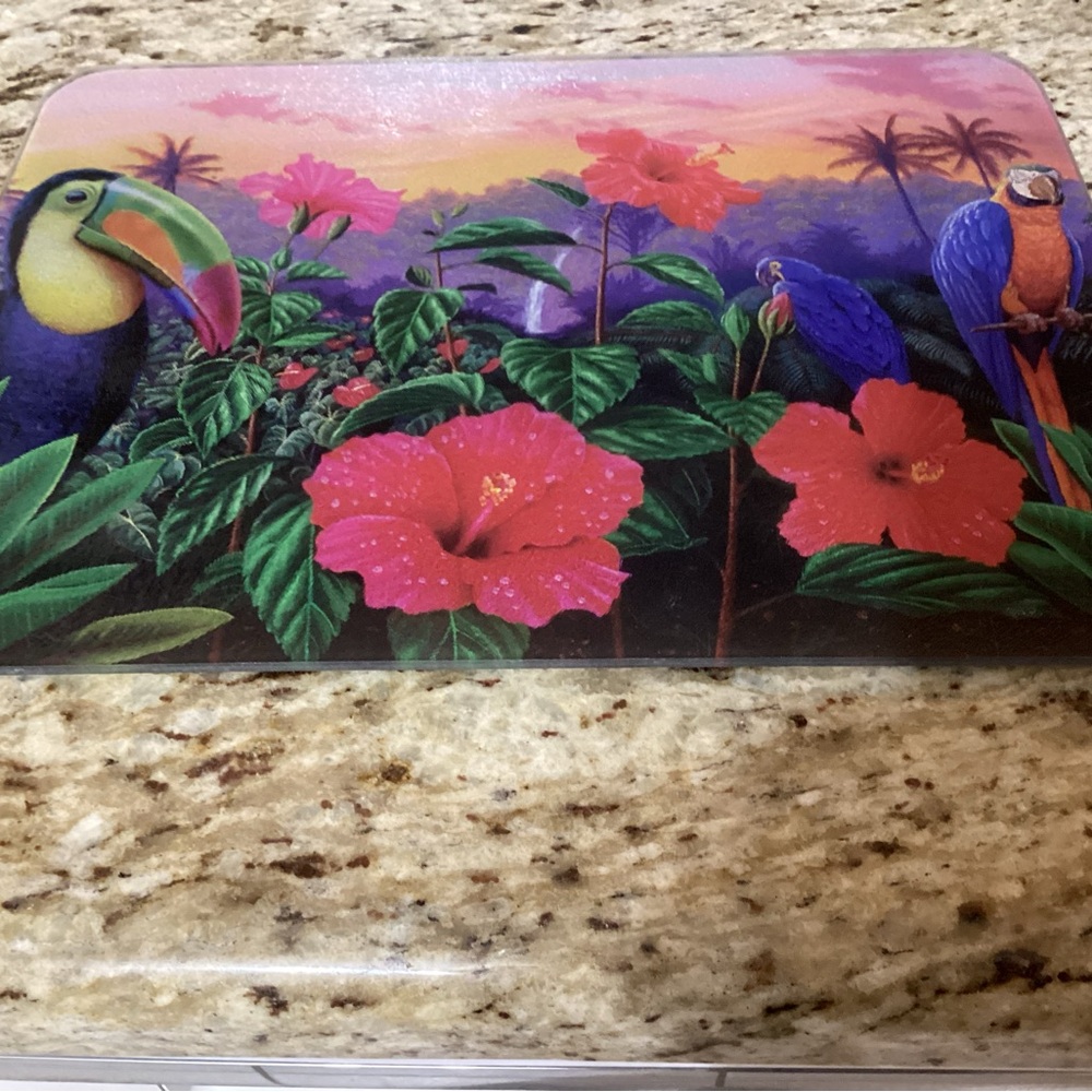Beautiful Tempered Glass Cutting or Charcuterie Board. Measures 15 1/2 X12”.